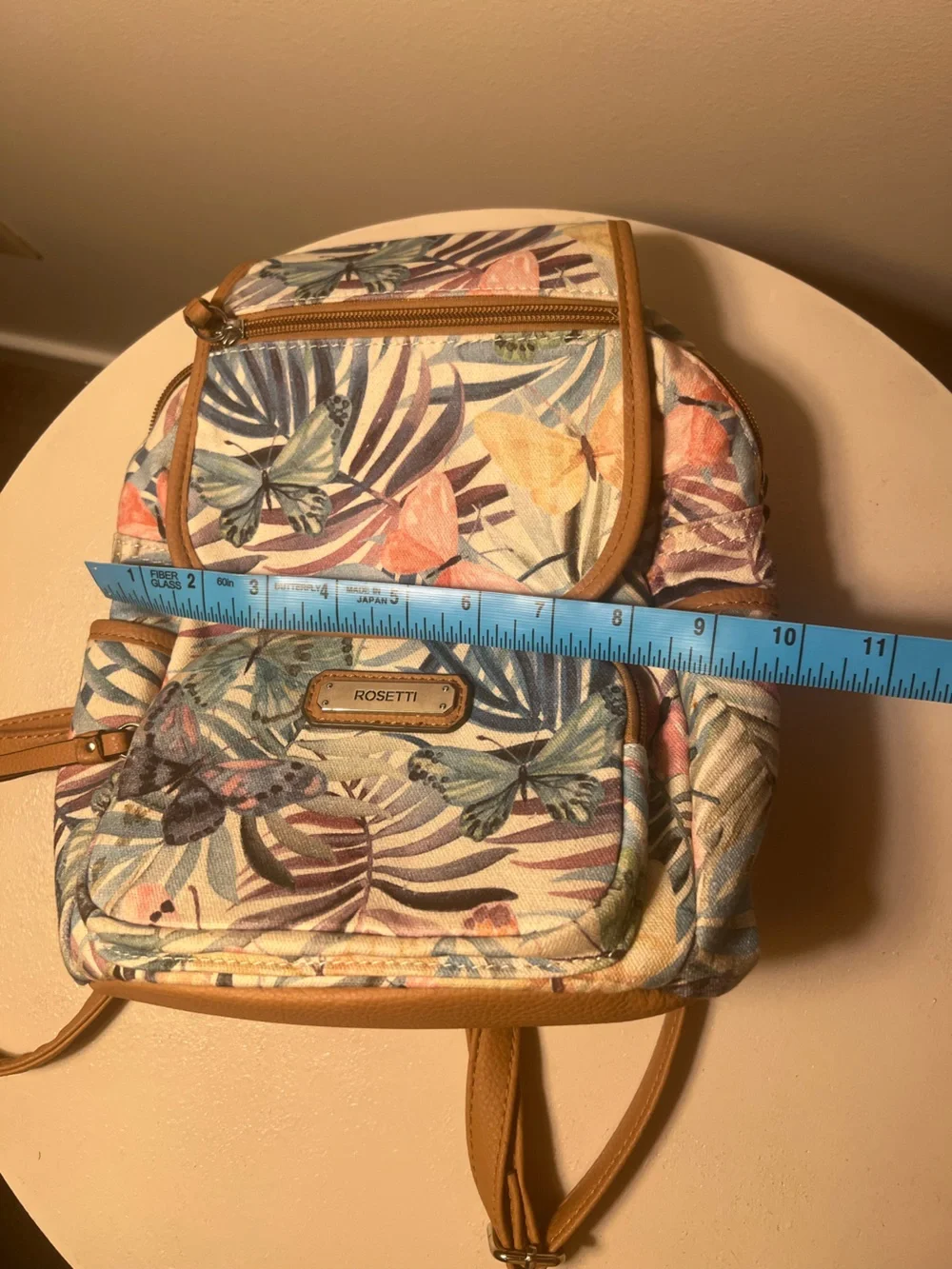 Rosetti Pastel Floral & Butterfly Mini Backpack with Tan Trim